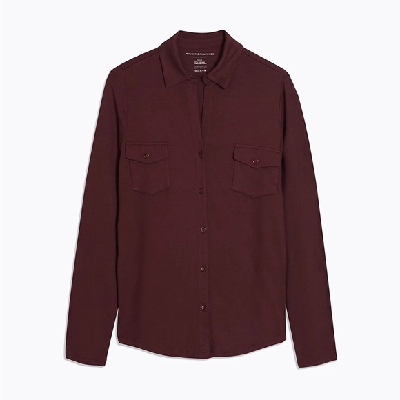 Majestic Filatures Tops - Majestic Filatures Paris Burgundy Red Cotton Cashmere LS Button Up Shirt Top S